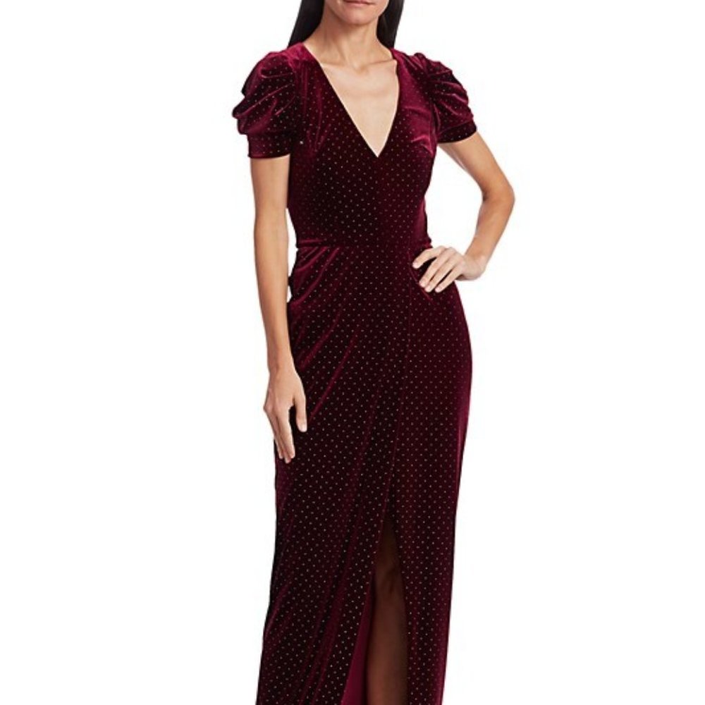 ML Monique Lhuillier Puff-Sleeve Studded Gown